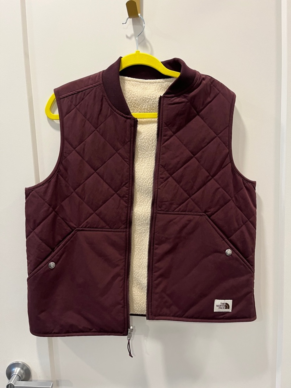 The North Face Quilted Maroon Vest with Sherpa Lining reversable